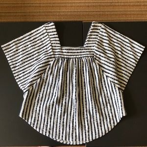 Madewell textured blouse navy blue white XXS